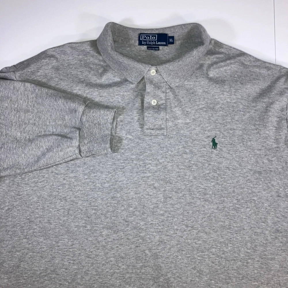 Polo Ralph Lauren Polo Shirt‎ Long Sleeve Mens XL Gray Classic Fit Green Pony